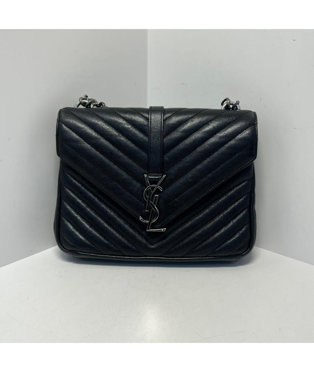 SAINT LAURENT Черная кожаная сумка с короткими ручками, фото 9