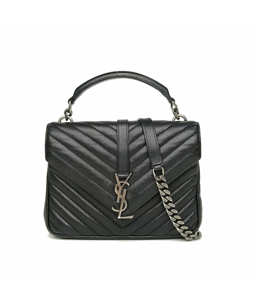 SAINT LAURENT Черная кожаная сумка с короткими ручками, фото 2