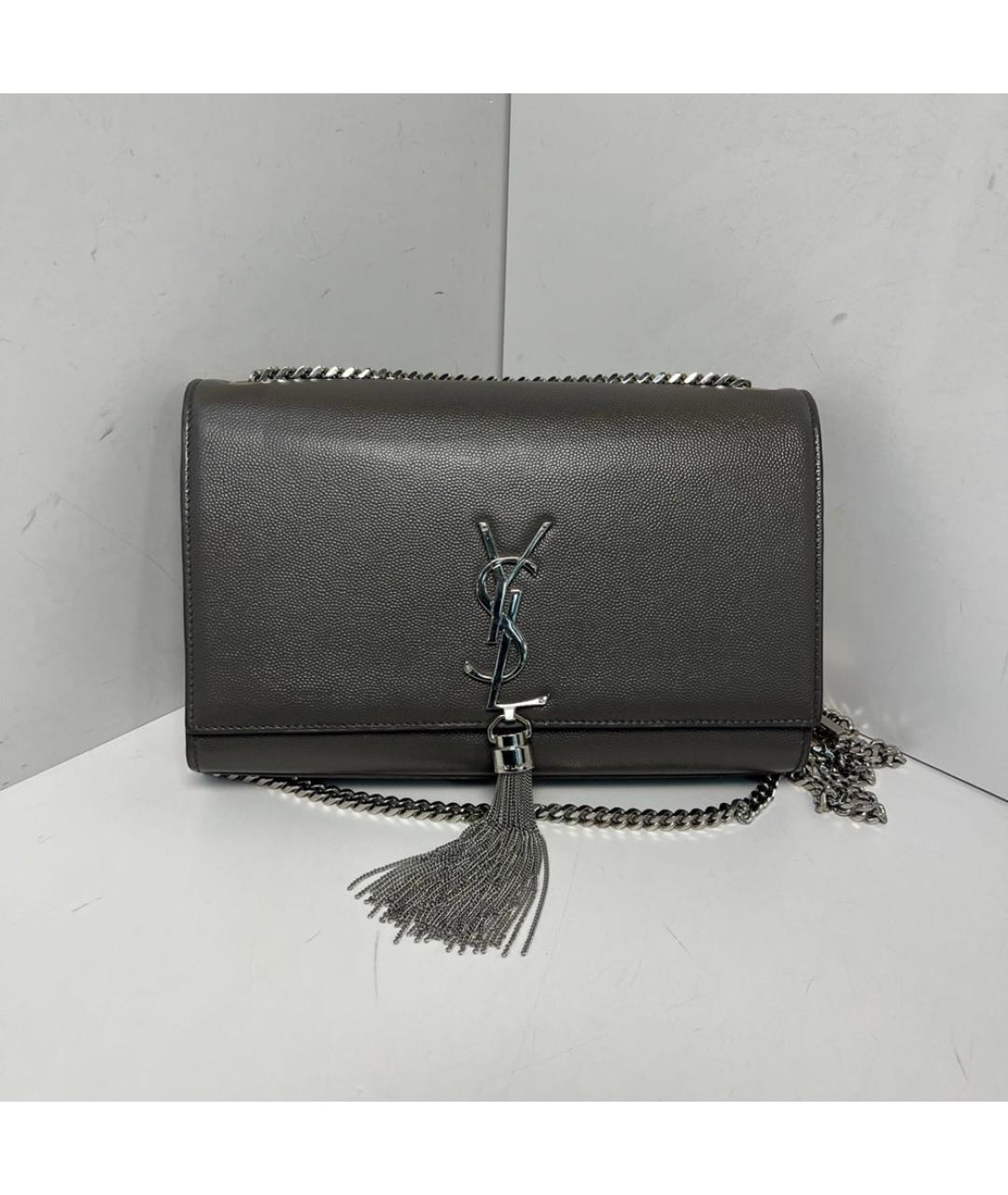 SAINT LAURENT Серая кожаная сумка через плечо, фото 9