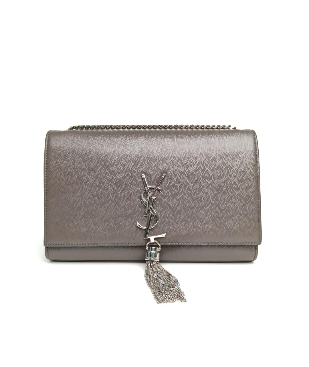 SAINT LAURENT Серая кожаная сумка через плечо, фото 2