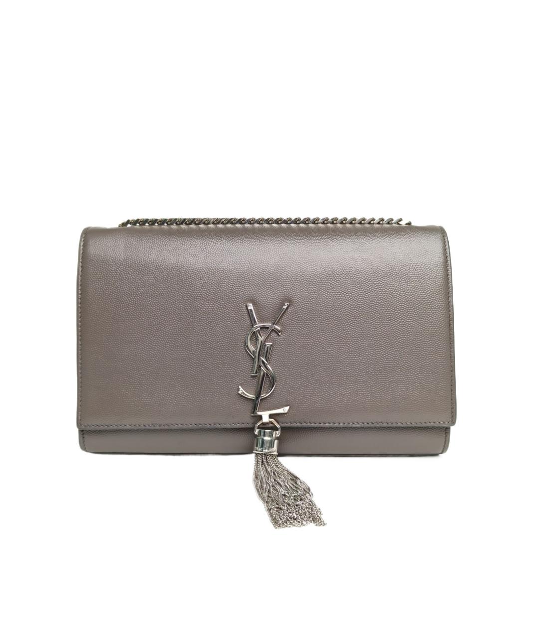 SAINT LAURENT Серая кожаная сумка через плечо, фото 10