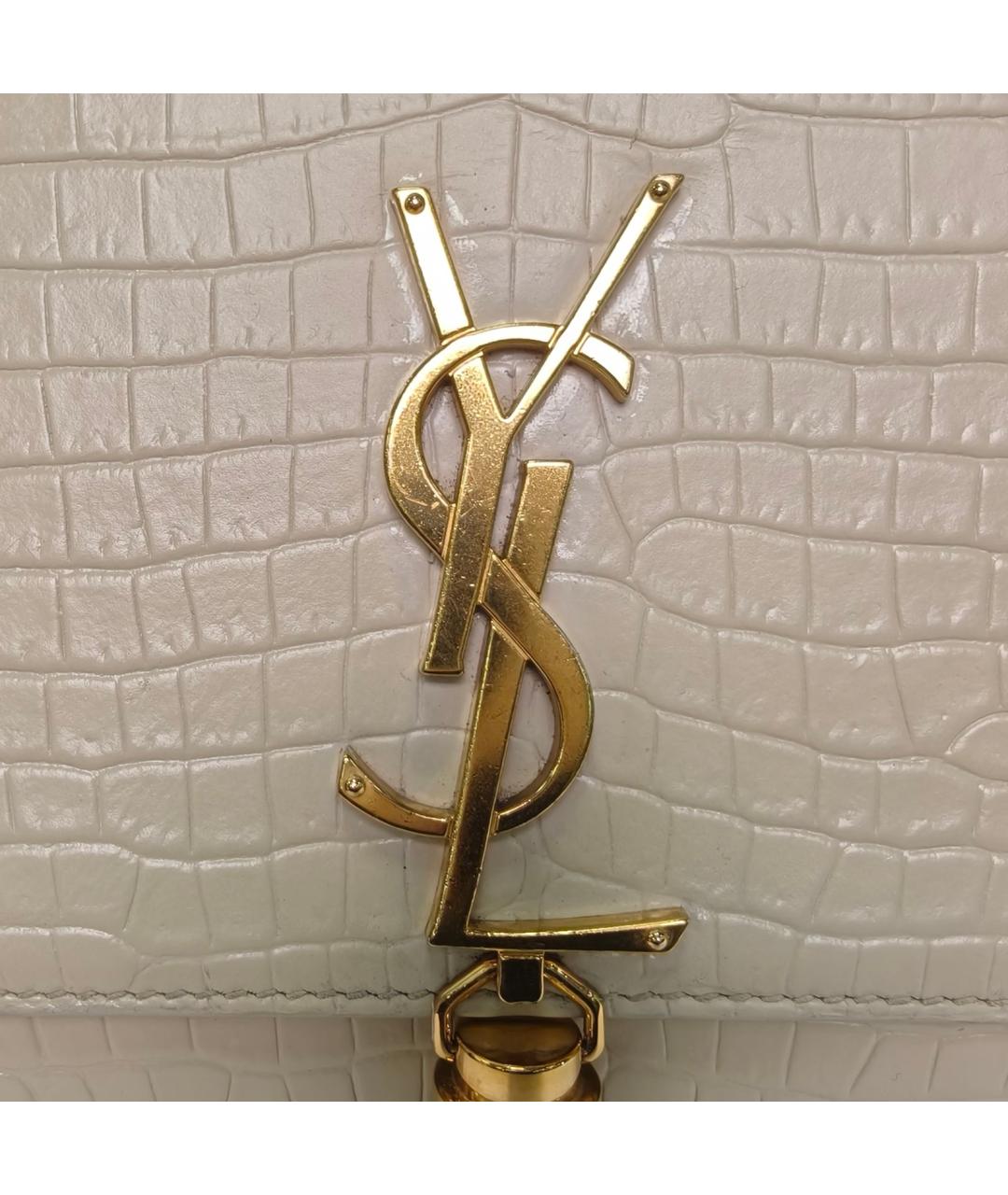SAINT LAURENT Белая кожаная сумка через плечо, фото 7