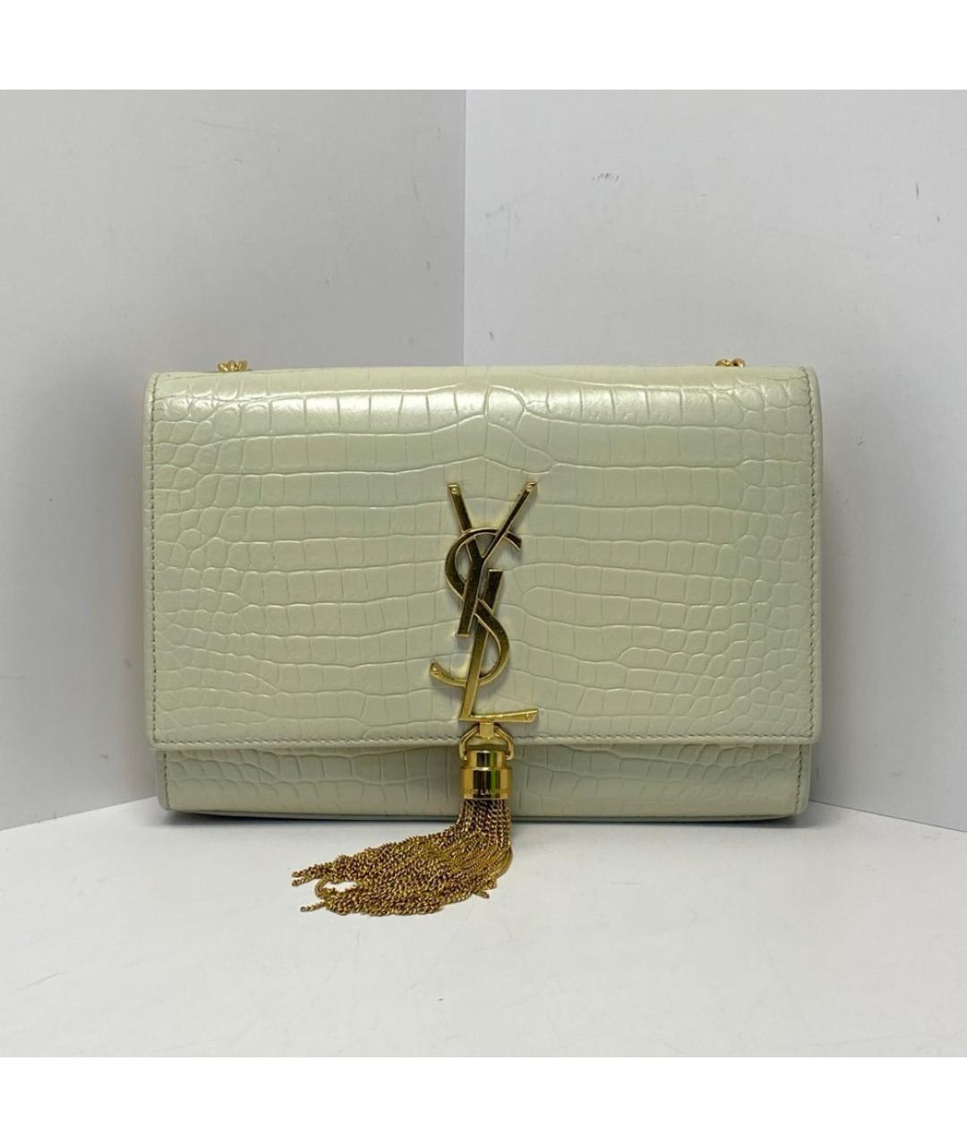 SAINT LAURENT Белая кожаная сумка через плечо, фото 9