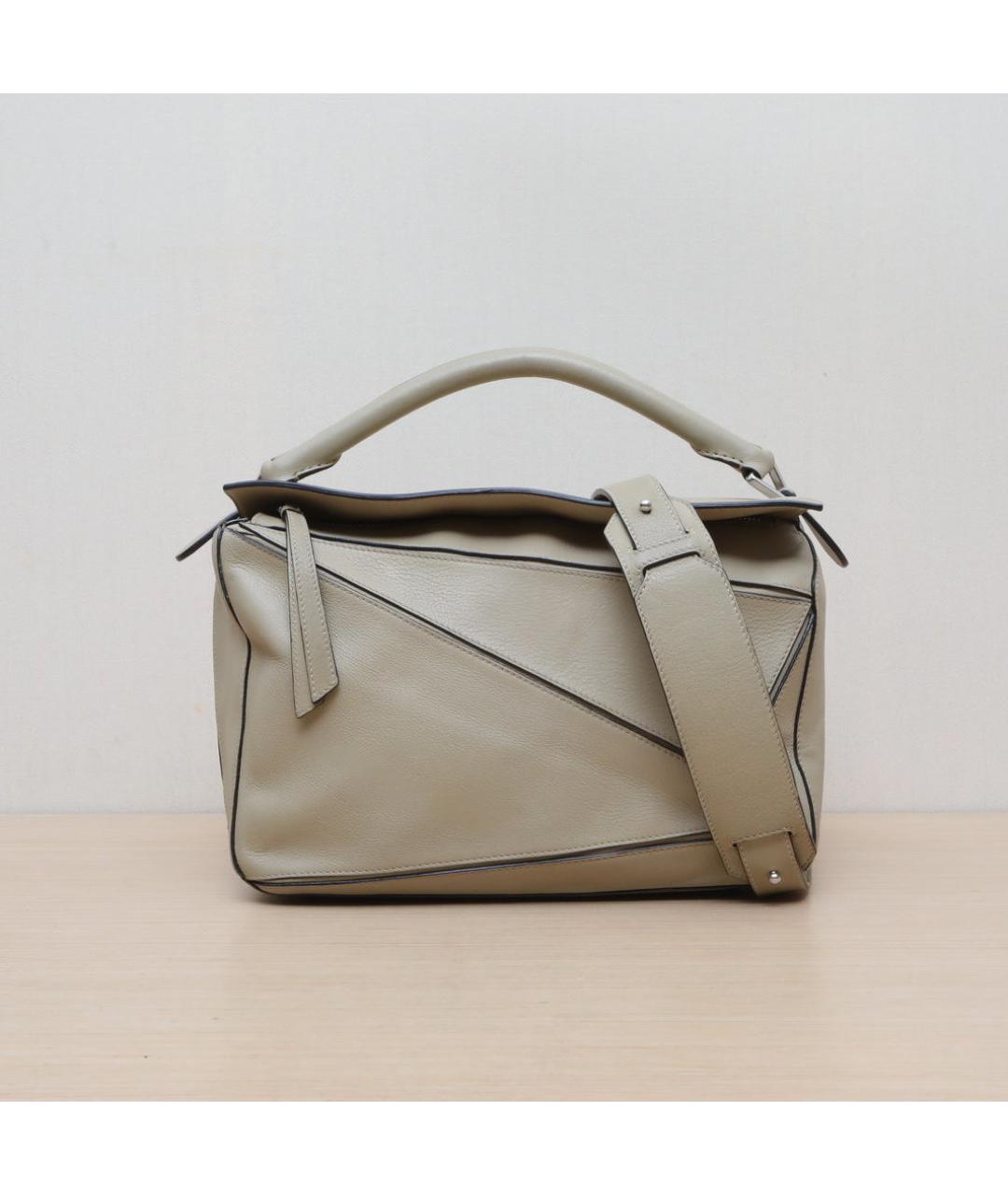 LOEWE Хаки кожаная сумка с короткими ручками, фото 3