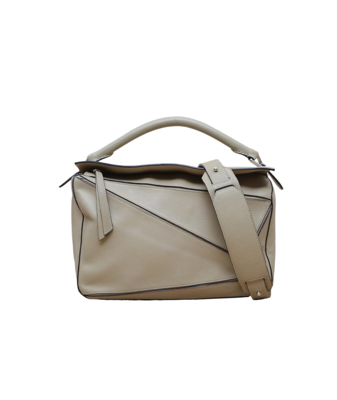 LOEWE Хаки кожаная сумка с короткими ручками, фото 10