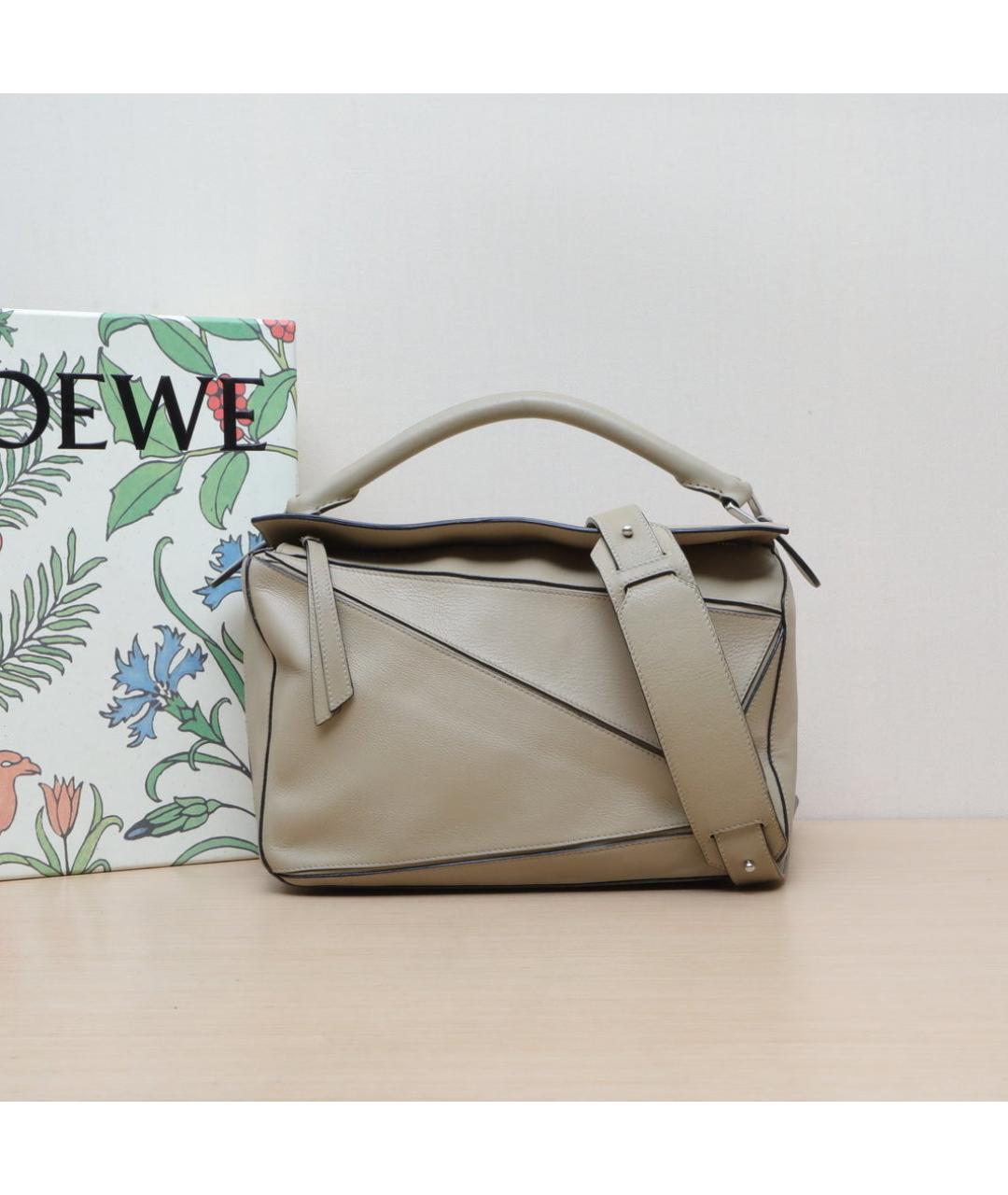 LOEWE Хаки кожаная сумка с короткими ручками, фото 2