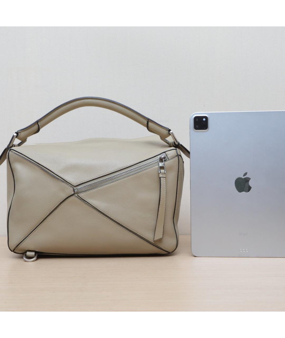 LOEWE Хаки кожаная сумка с короткими ручками, фото 6