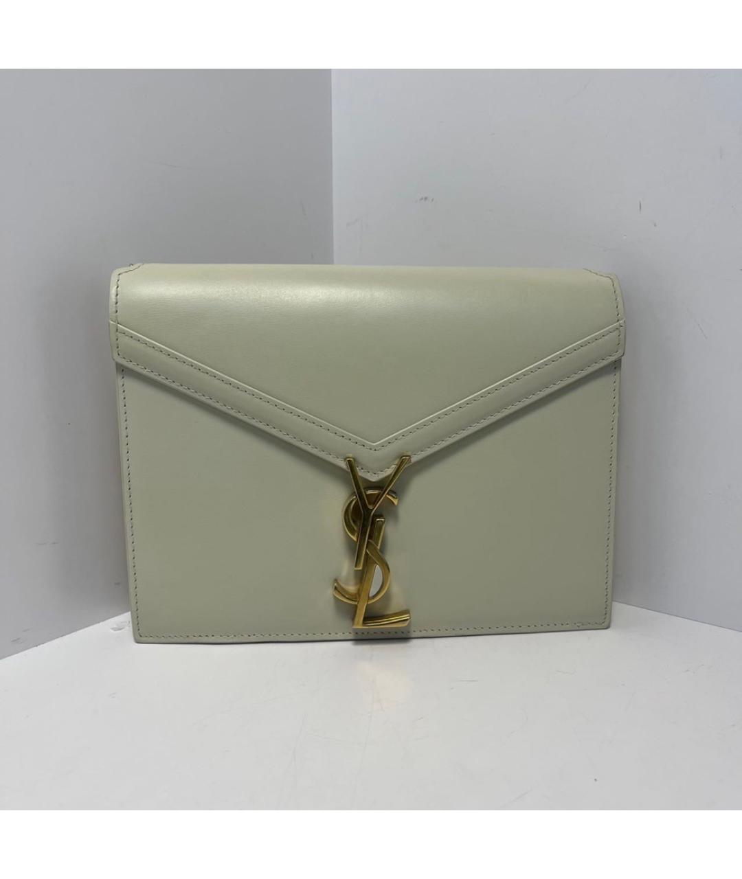 SAINT LAURENT Бежевая кожаная сумка через плечо, фото 9