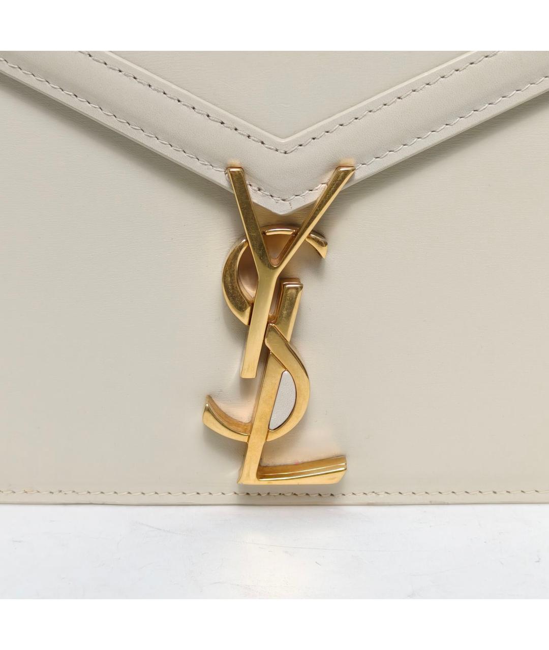 SAINT LAURENT Бежевая кожаная сумка через плечо, фото 7