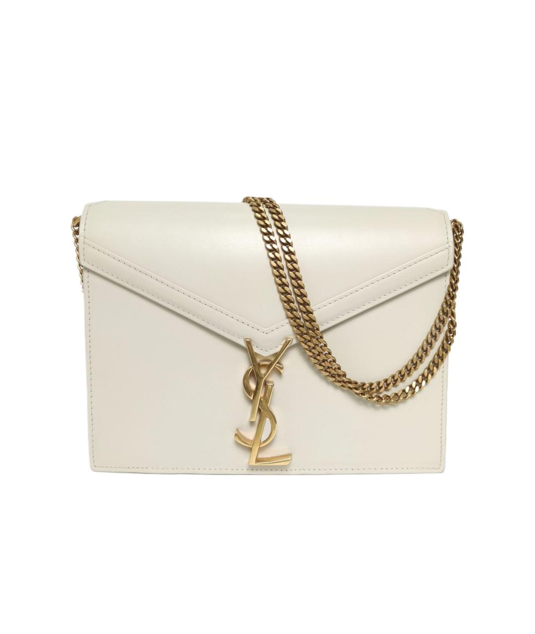SAINT LAURENT Бежевая кожаная сумка через плечо, фото 10