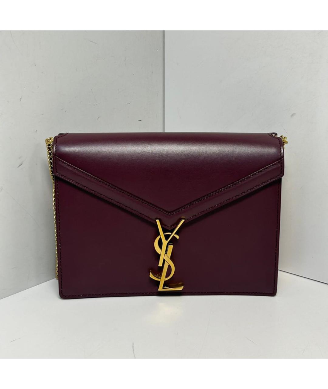 SAINT LAURENT Бордовая кожаная сумка через плечо, фото 9