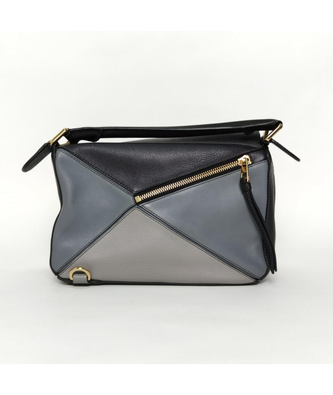 LOEWE Серая кожаная сумка с короткими ручками, фото 4