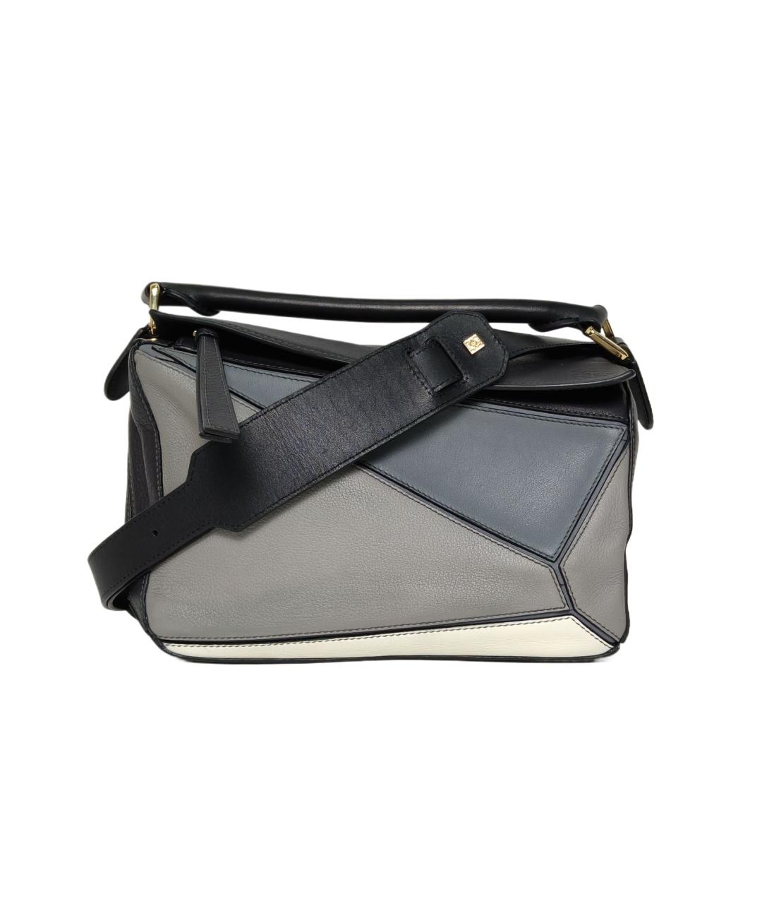 LOEWE Серая кожаная сумка с короткими ручками, фото 10