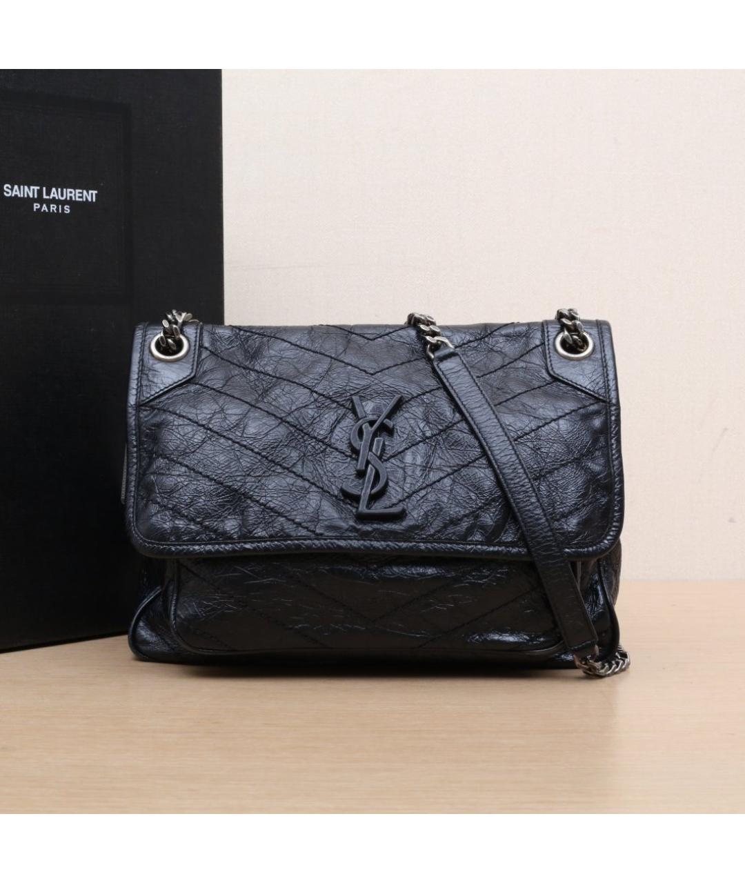 SAINT LAURENT Черная кожаная сумка через плечо, фото 2