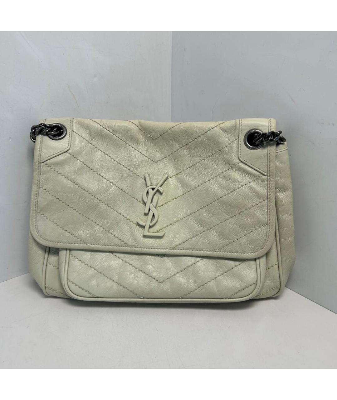 SAINT LAURENT Белая кожаная сумка через плечо, фото 9