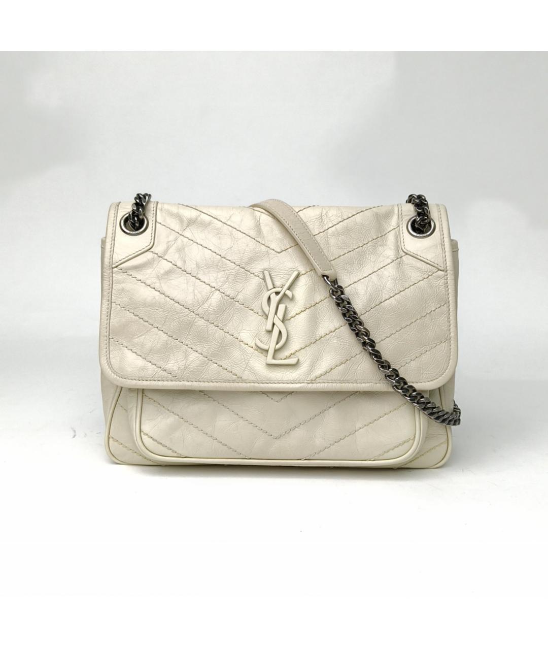 SAINT LAURENT Белая кожаная сумка через плечо, фото 2