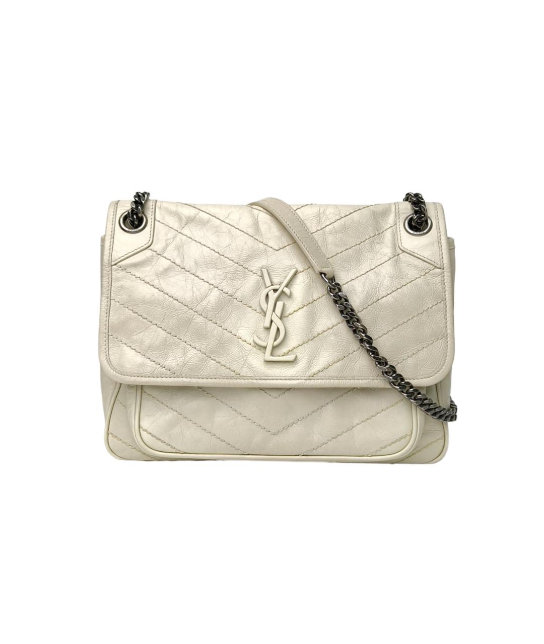 SAINT LAURENT Белая кожаная сумка через плечо, фото 10