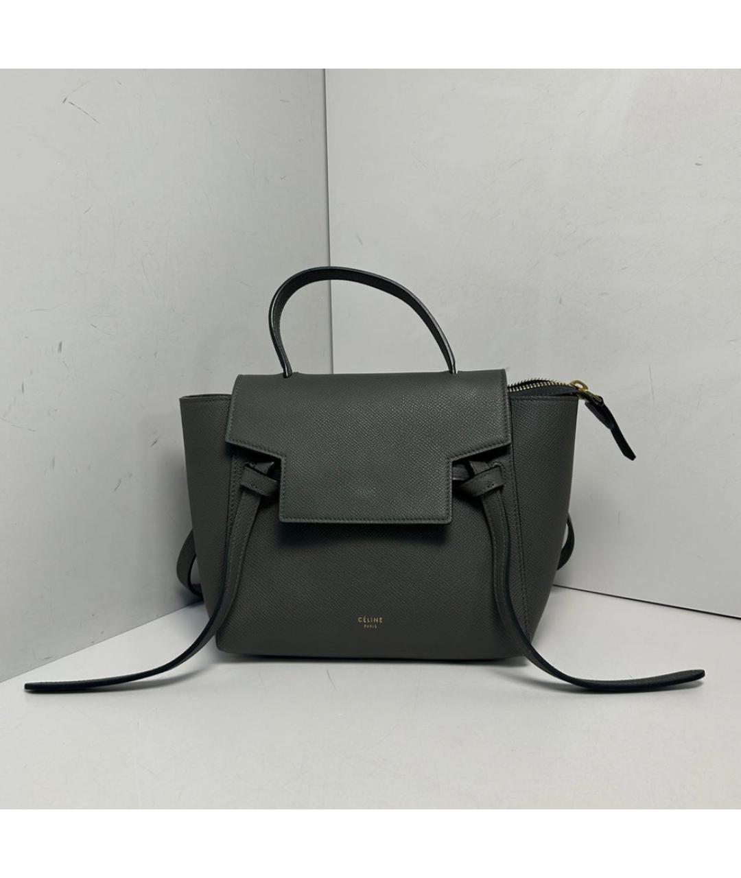 CELINE Серая кожаная сумка с короткими ручками, фото 8