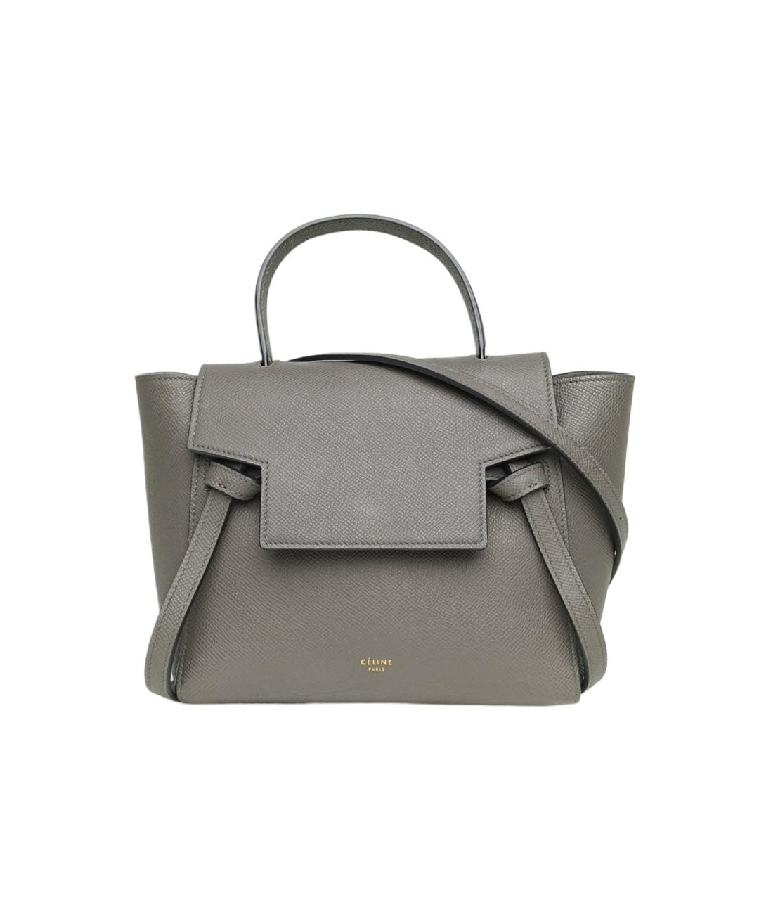 CELINE Серая кожаная сумка с короткими ручками, фото 10