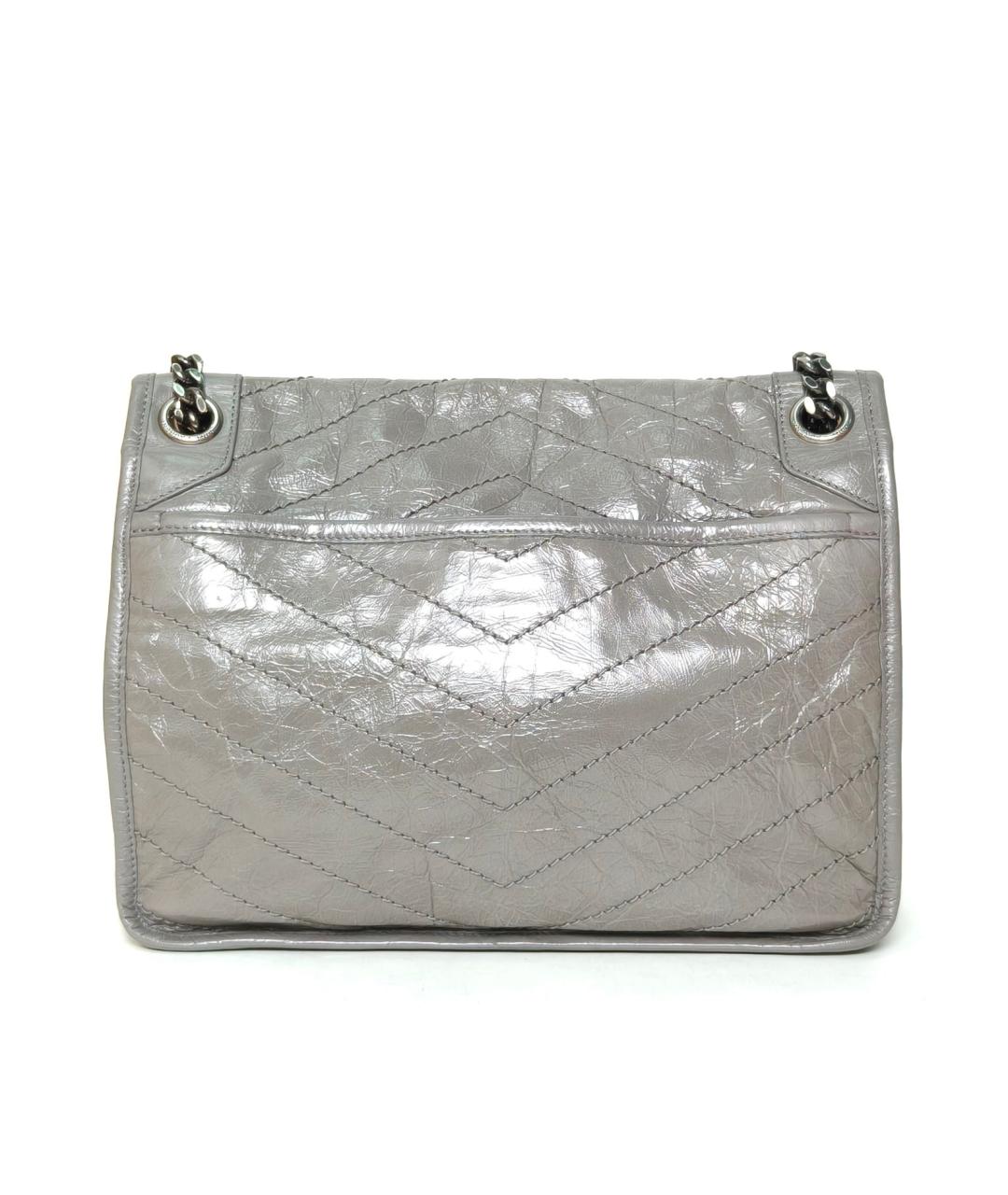 SAINT LAURENT Серая кожаная сумка через плечо, фото 3