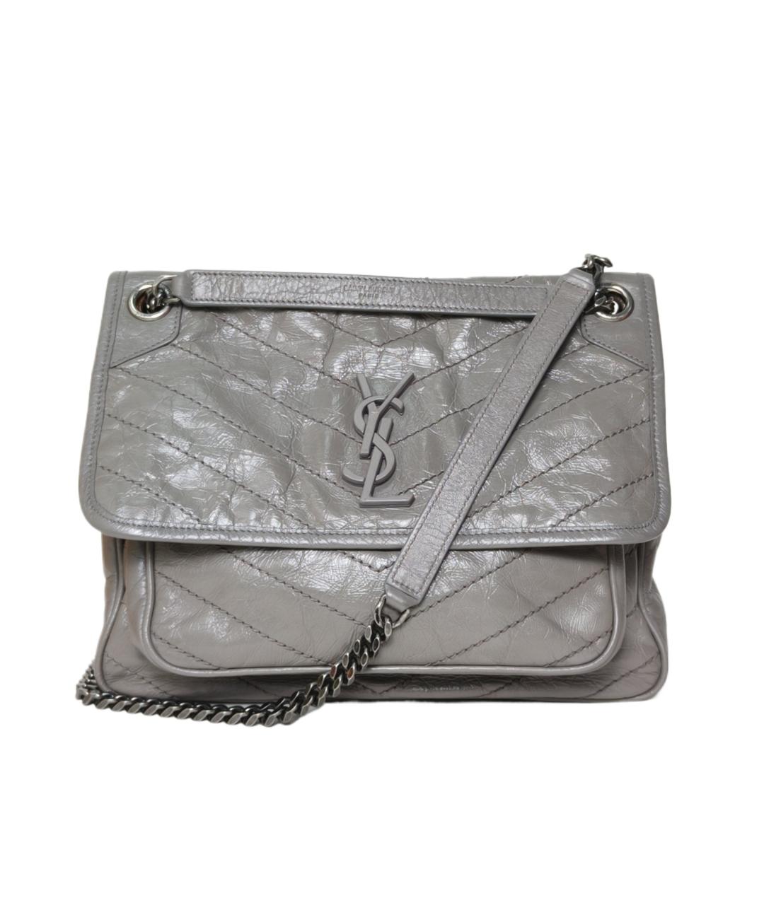 SAINT LAURENT Серая кожаная сумка через плечо, фото 10