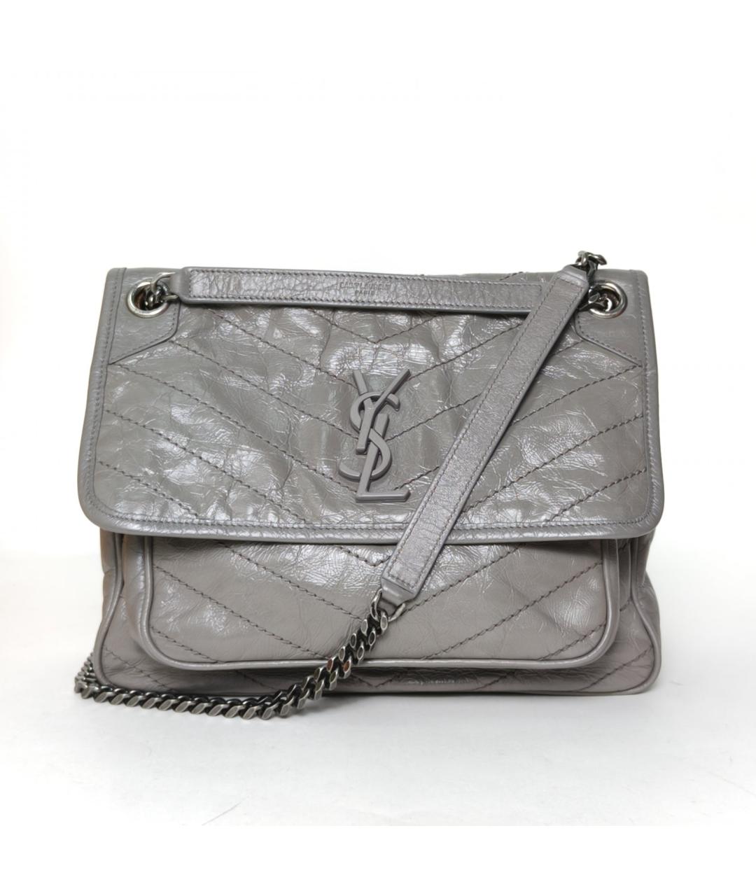 SAINT LAURENT Серая кожаная сумка через плечо, фото 8