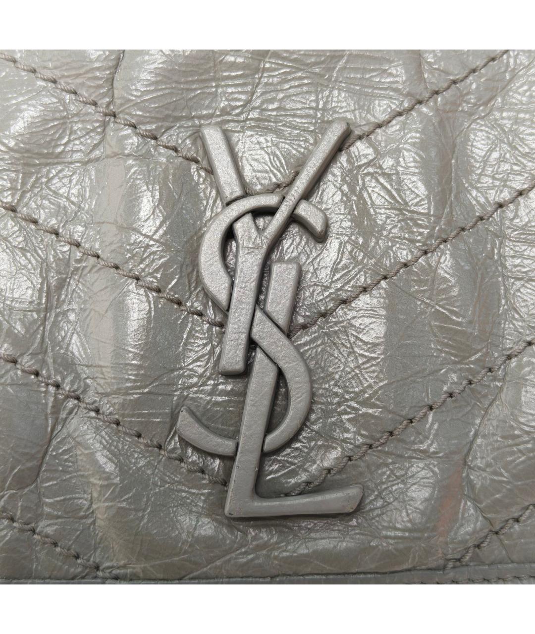 SAINT LAURENT Серая кожаная сумка через плечо, фото 6
