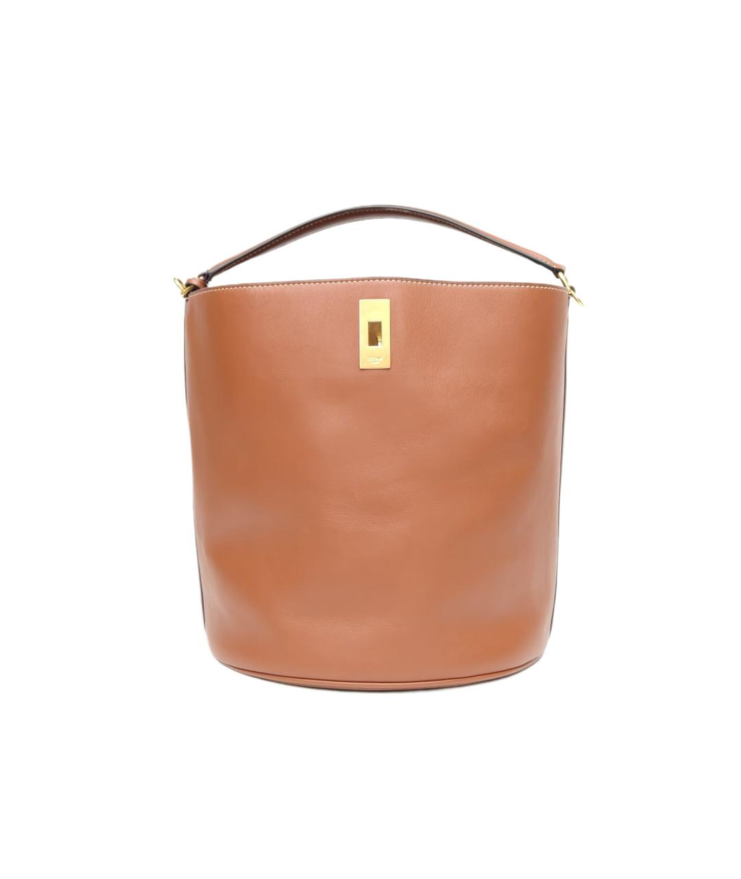 CELINE Коричневая кожаная сумка с короткими ручками, фото 10