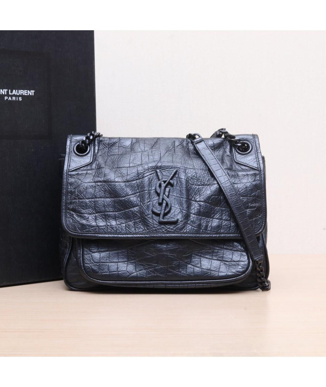SAINT LAURENT Черная кожаная сумка через плечо, фото 2