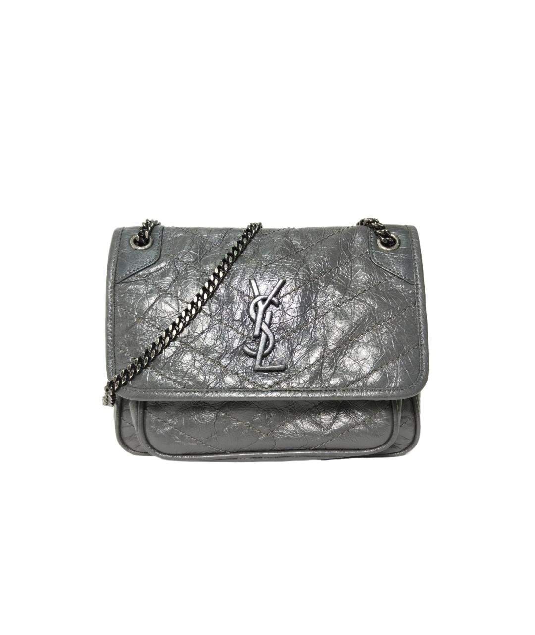 SAINT LAURENT Серая кожаная сумка через плечо, фото 10