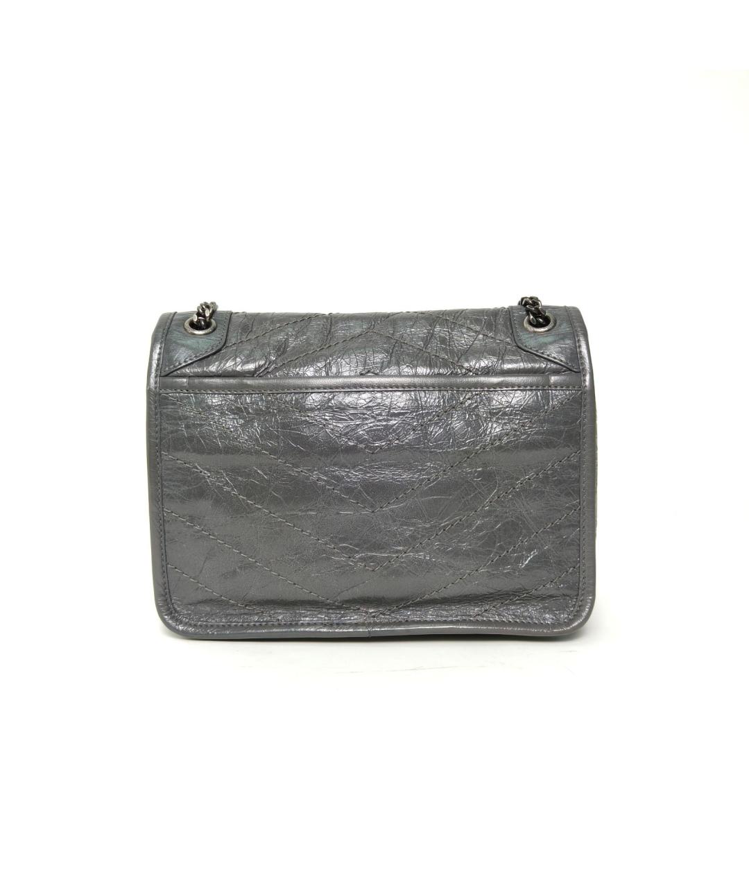 SAINT LAURENT Серая кожаная сумка через плечо, фото 4