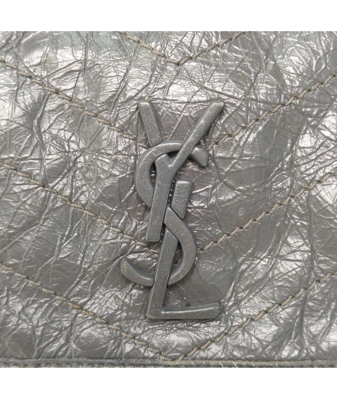 SAINT LAURENT Серая кожаная сумка через плечо, фото 7