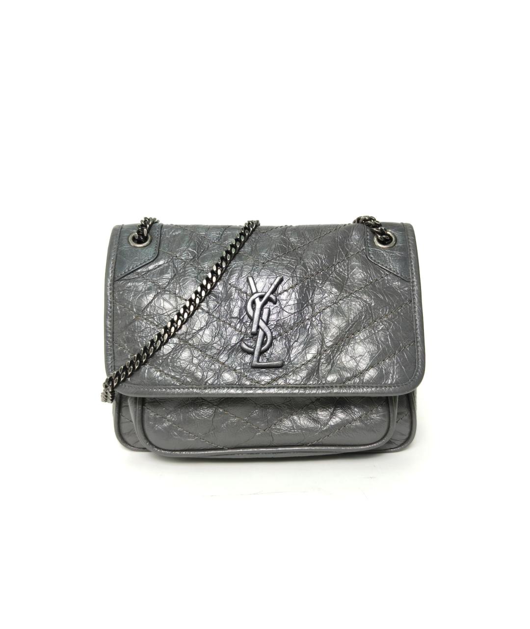 SAINT LAURENT Серая кожаная сумка через плечо, фото 2