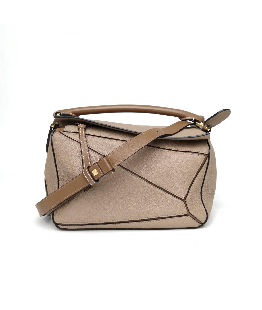 LOEWE Бежевая кожаная сумка с короткими ручками, фото 2