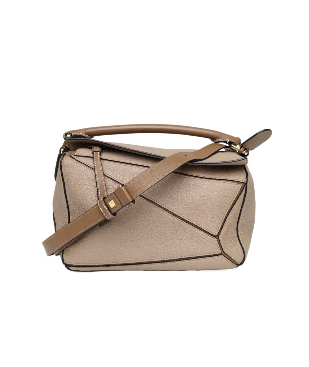 LOEWE Бежевая кожаная сумка с короткими ручками, фото 10