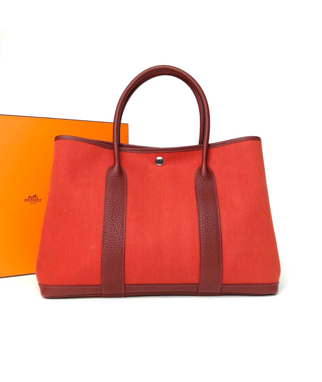 HERMES Красная тканевая сумка тоут, фото 8