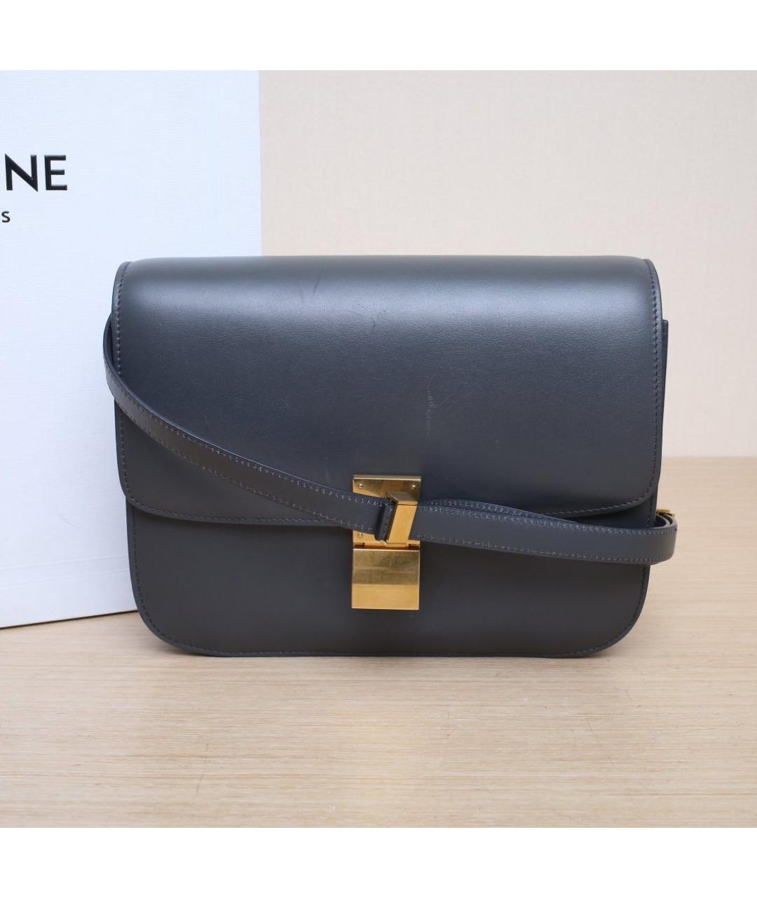 CELINE Антрацитовая кожаная сумка через плечо, фото 2