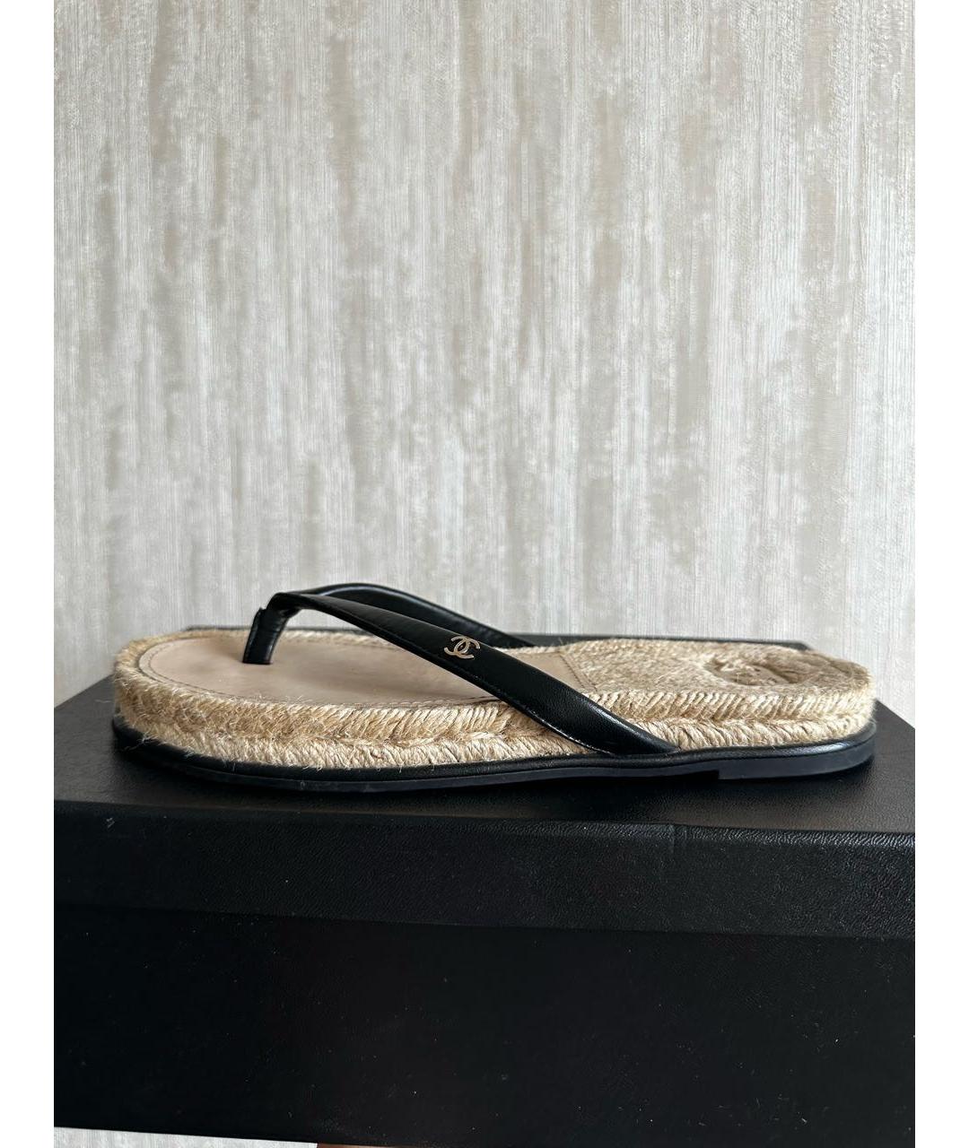 CHANEL Черные кожаные шлепанцы, фото 7