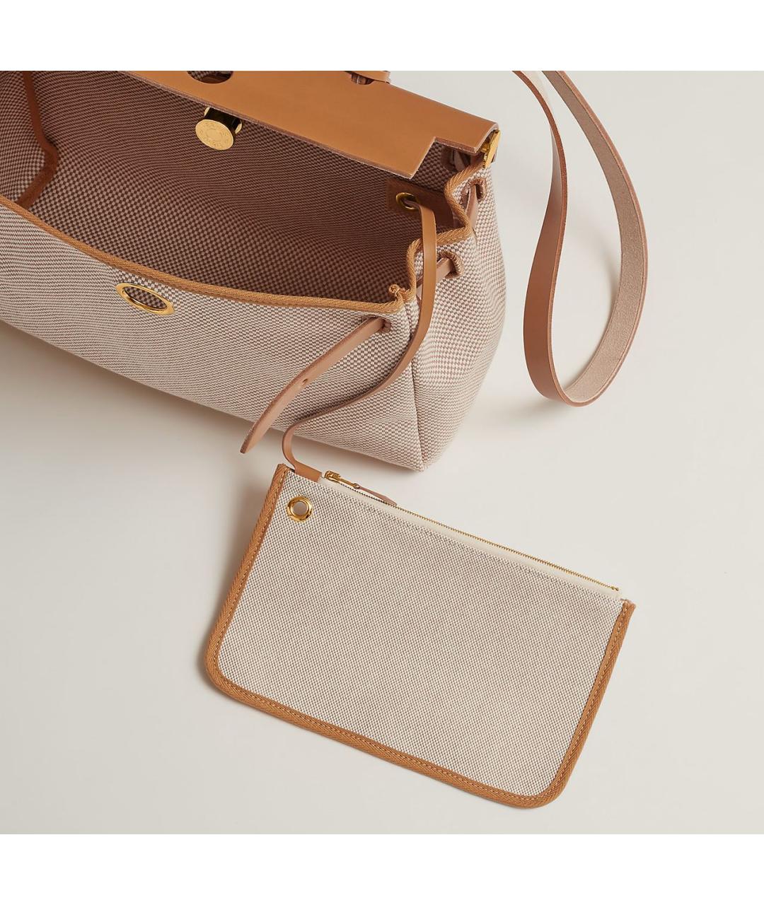 HERMES Бежевая кожаная сумка с короткими ручками, фото 3