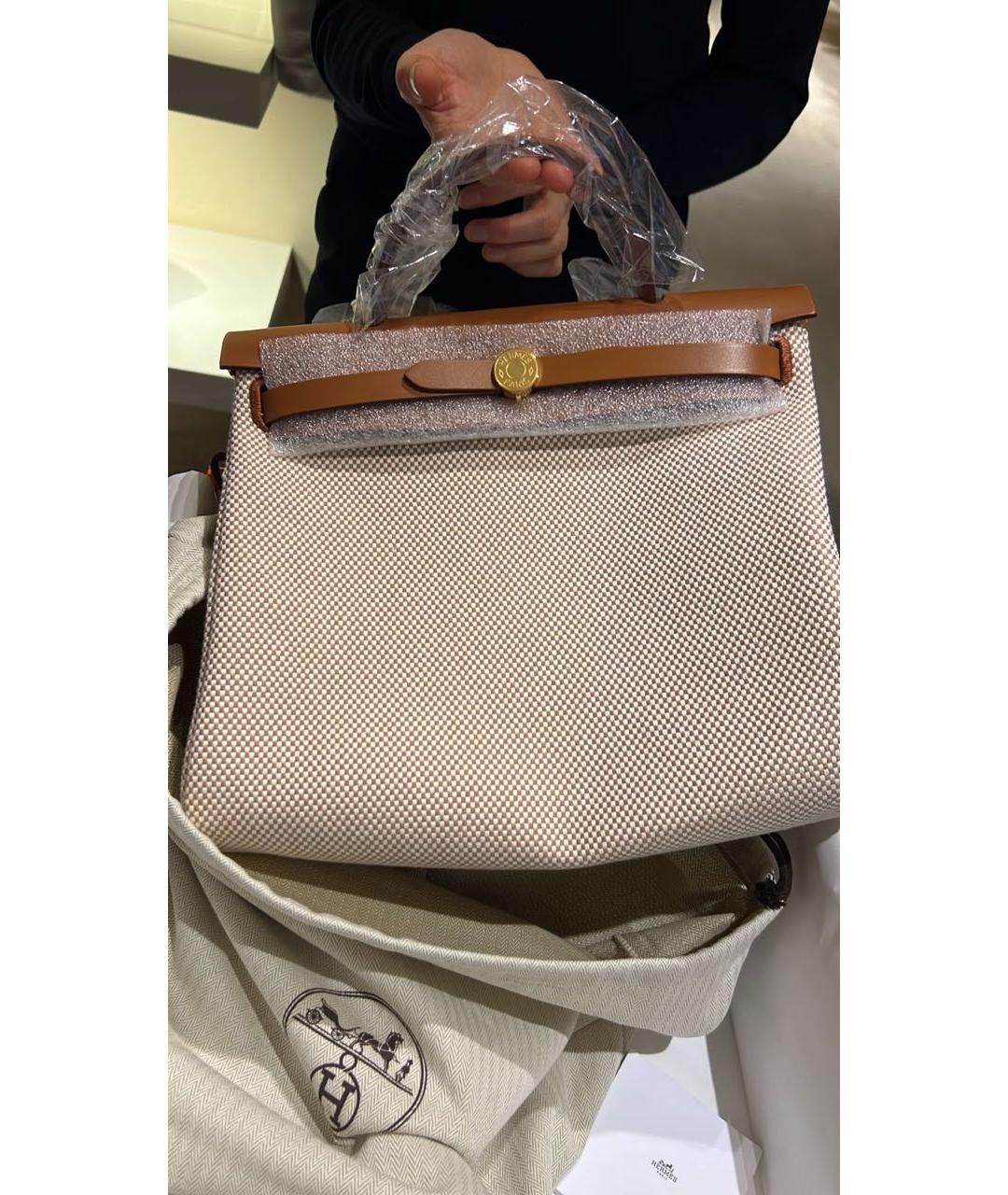 HERMES Бежевая кожаная сумка с короткими ручками, фото 4