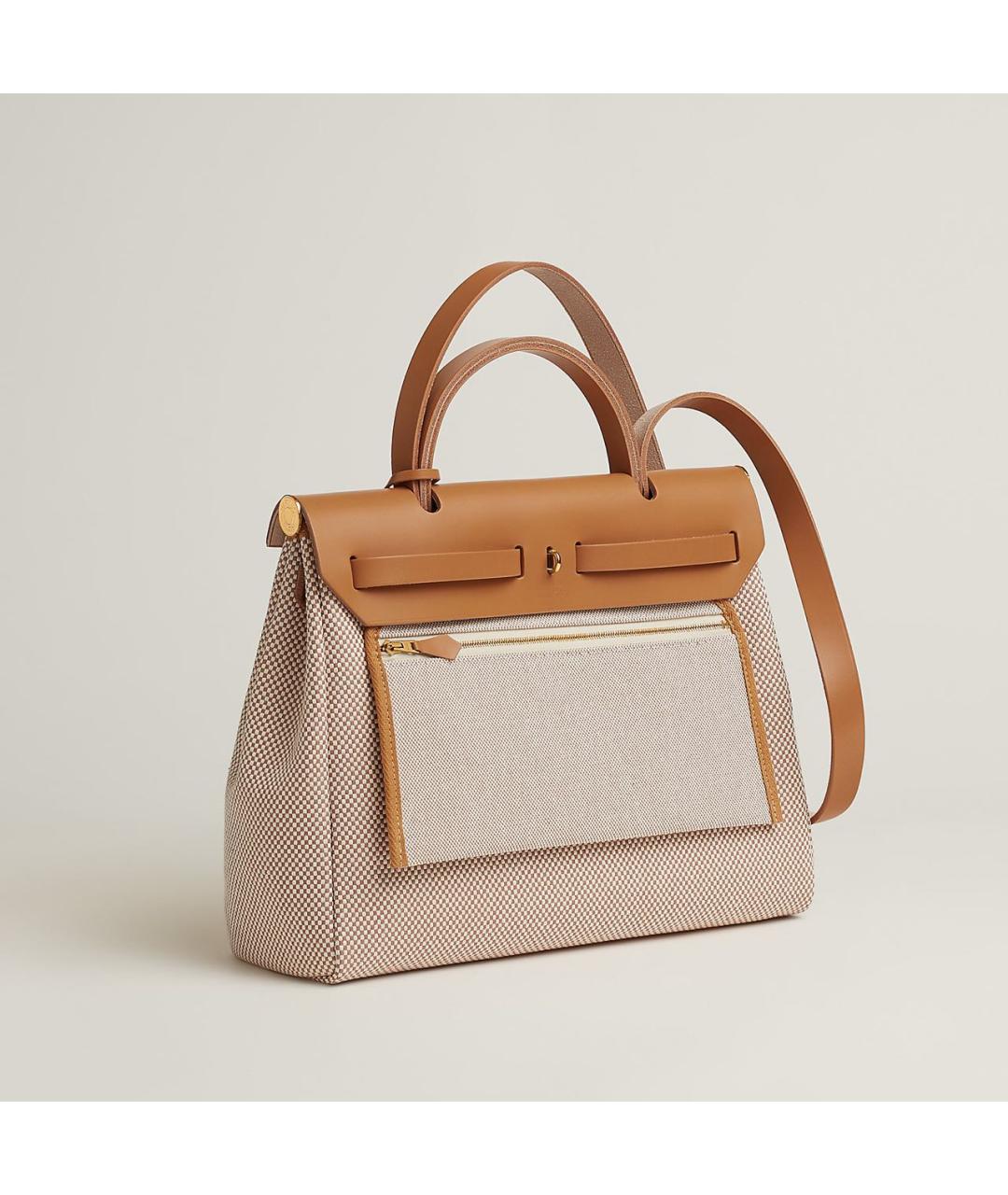 HERMES Бежевая кожаная сумка с короткими ручками, фото 2