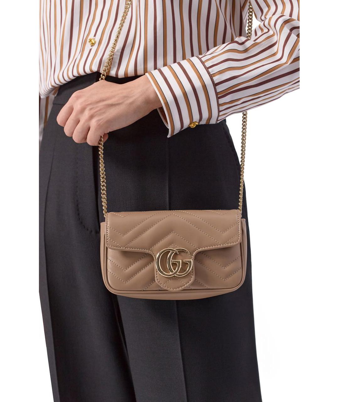 GUCCI Бежевая кожаная сумка через плечо, фото 5