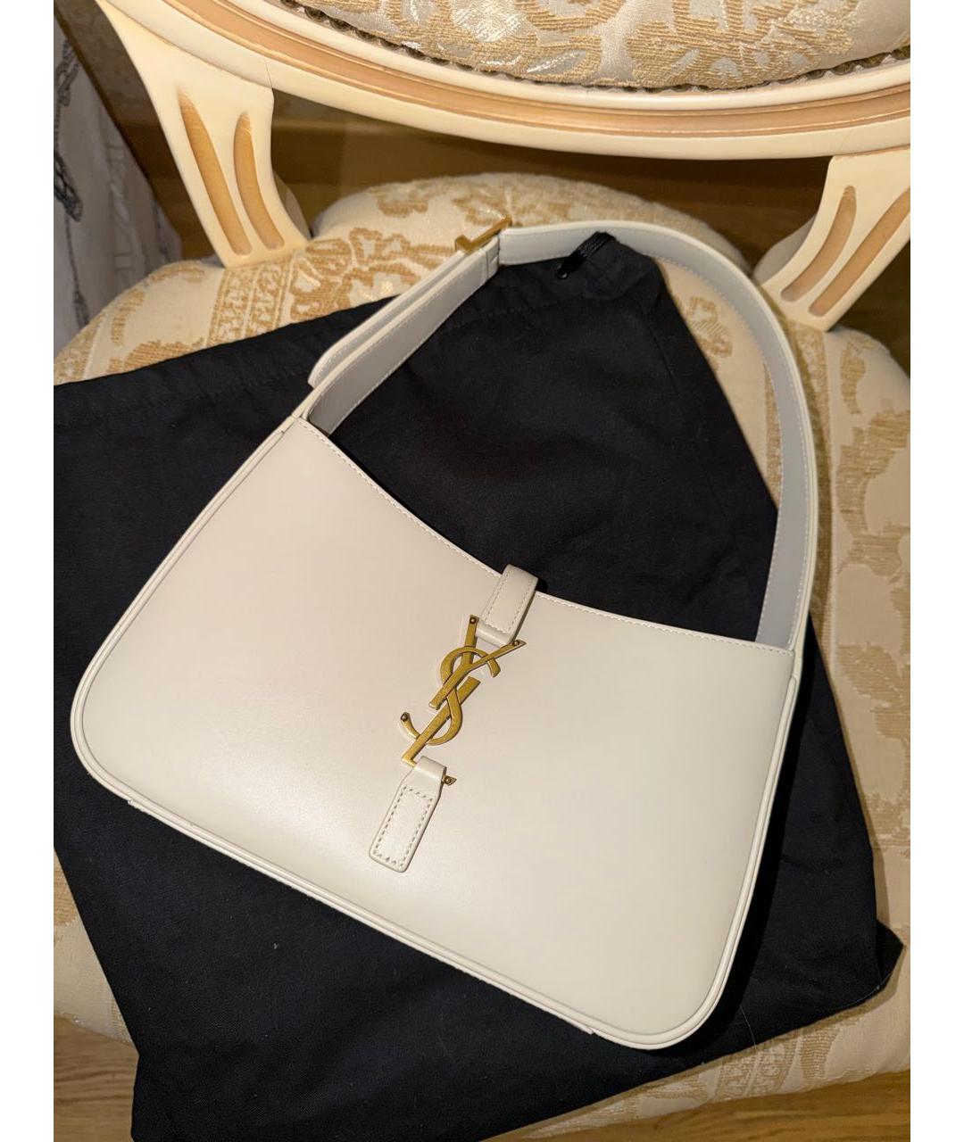 SAINT LAURENT Белая кожаная сумка через плечо, фото 3