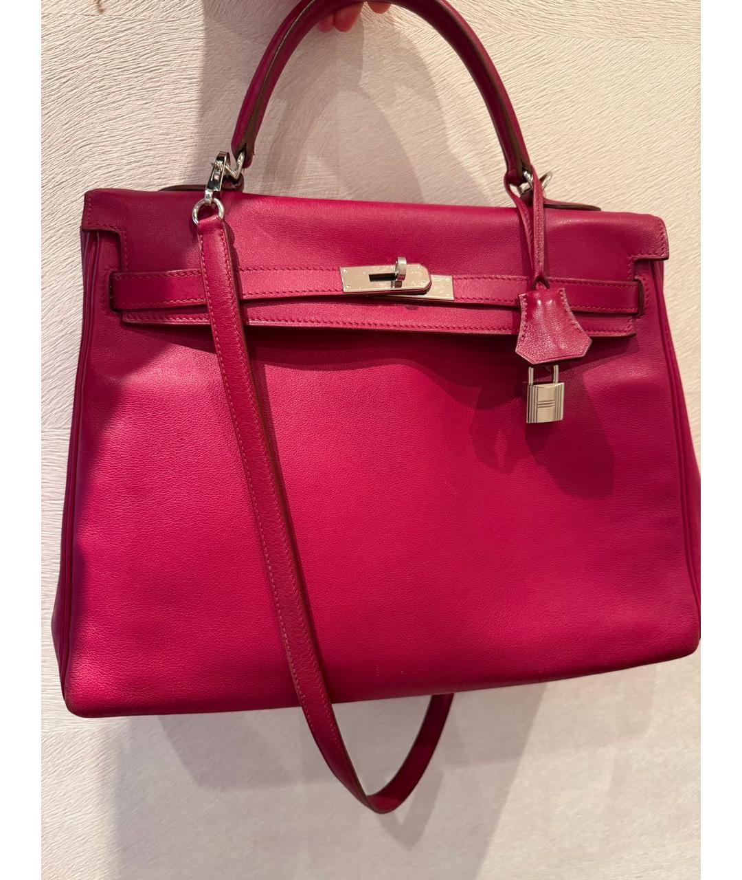 HERMES Бордовая кожаная сумка с короткими ручками, фото 7