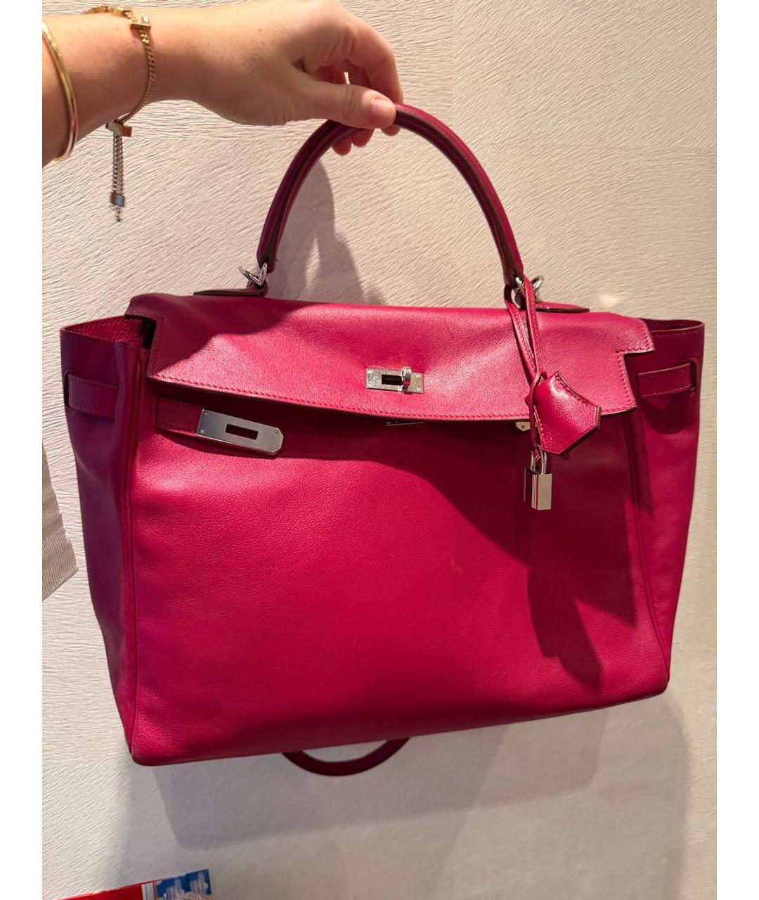 HERMES Бордовая кожаная сумка с короткими ручками, фото 2