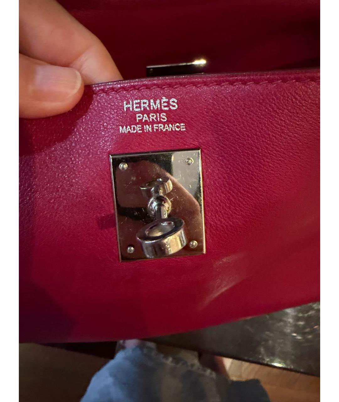 HERMES Бордовая кожаная сумка с короткими ручками, фото 5