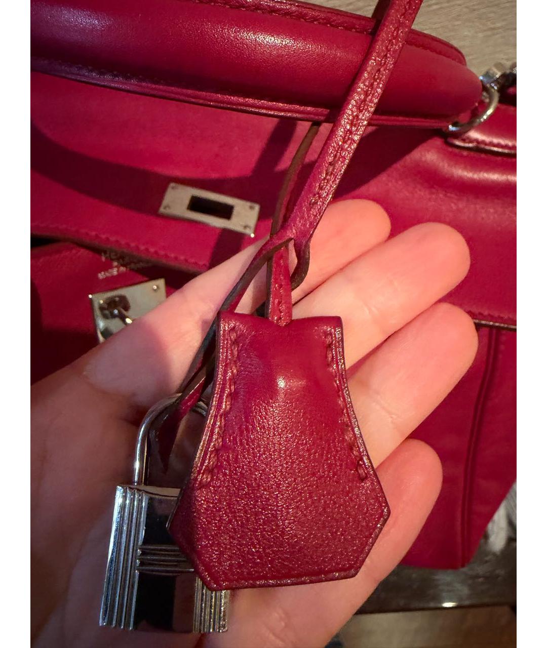 HERMES Бордовая кожаная сумка с короткими ручками, фото 3