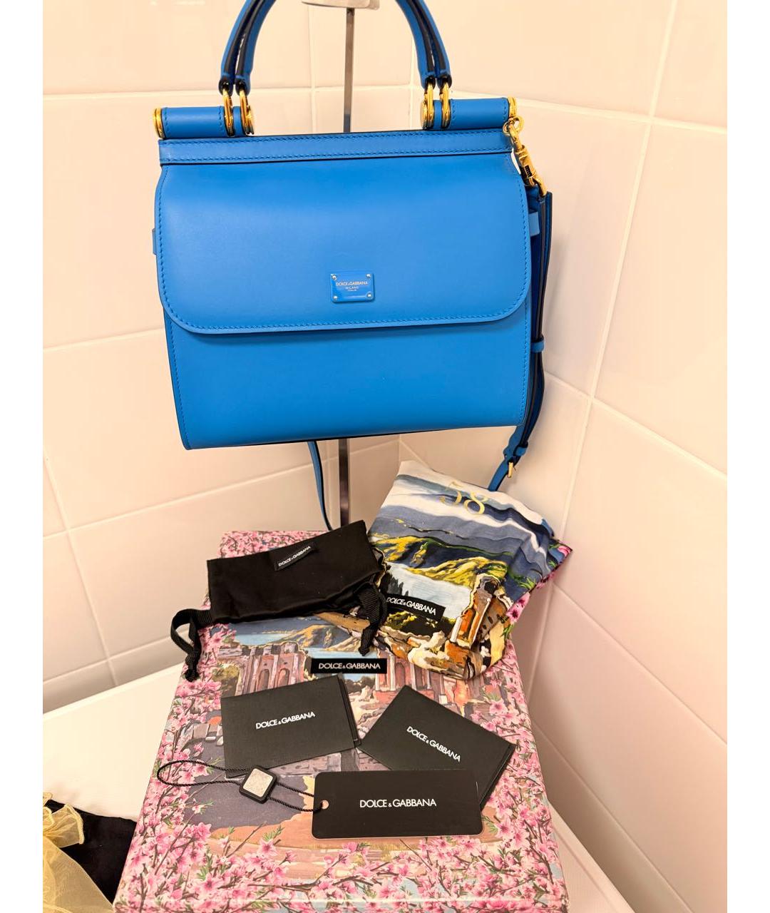 DOLCE&GABBANA Бирюзовая кожаная сумка с короткими ручками, фото 8