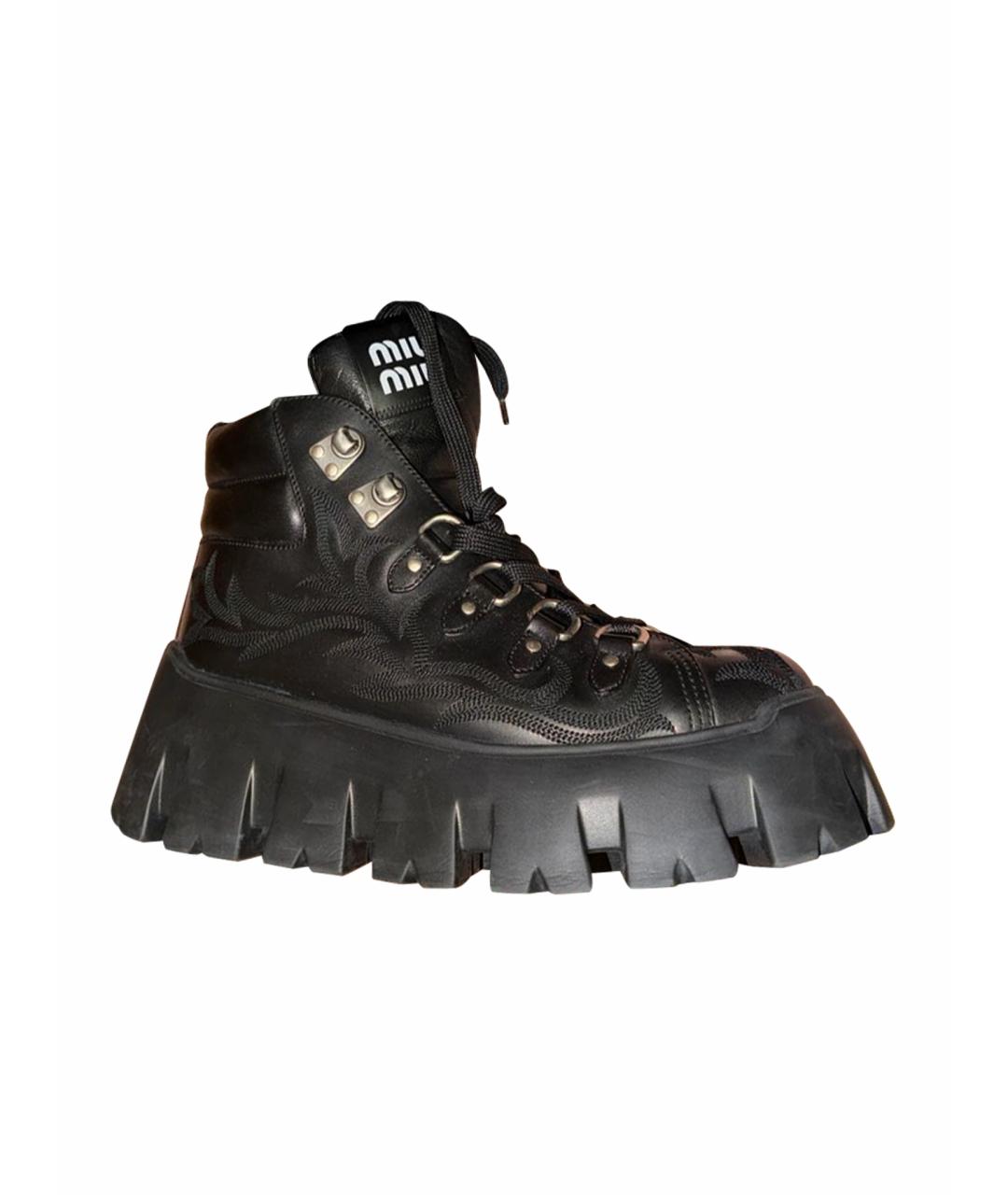 MIU MIU Черные кожаные ботинки, фото 1