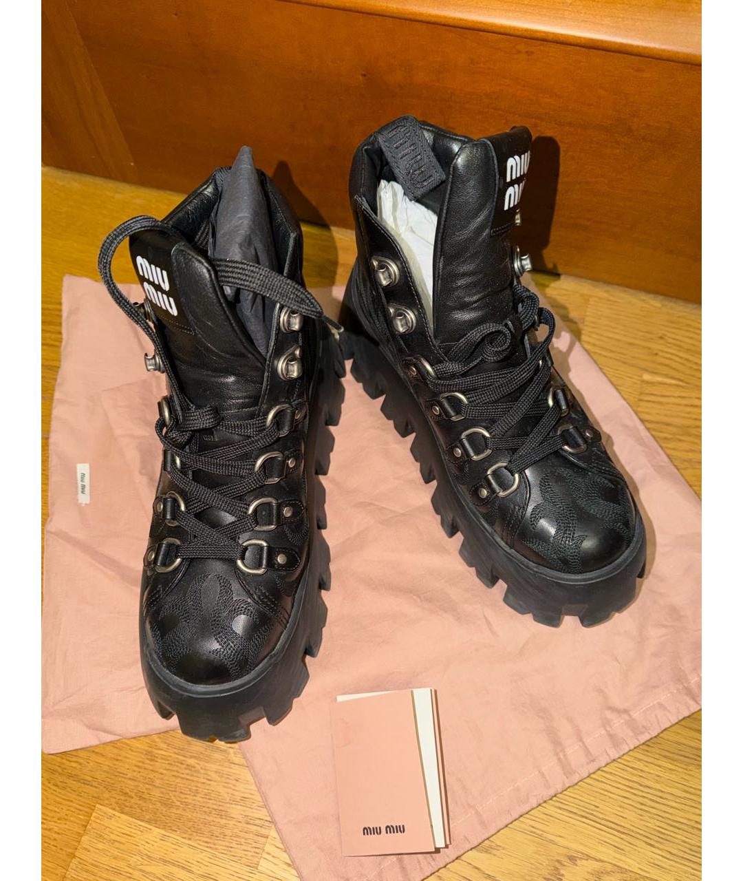 MIU MIU Черные кожаные ботинки, фото 3